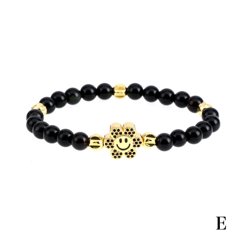Joyas al por mayor Pulsera de cobre con diamantes sonrientes de girasol